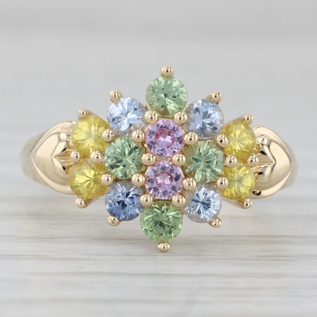 Gray Multicolor Sapphire Cluster Ring 14k Yellow Gold Size 6