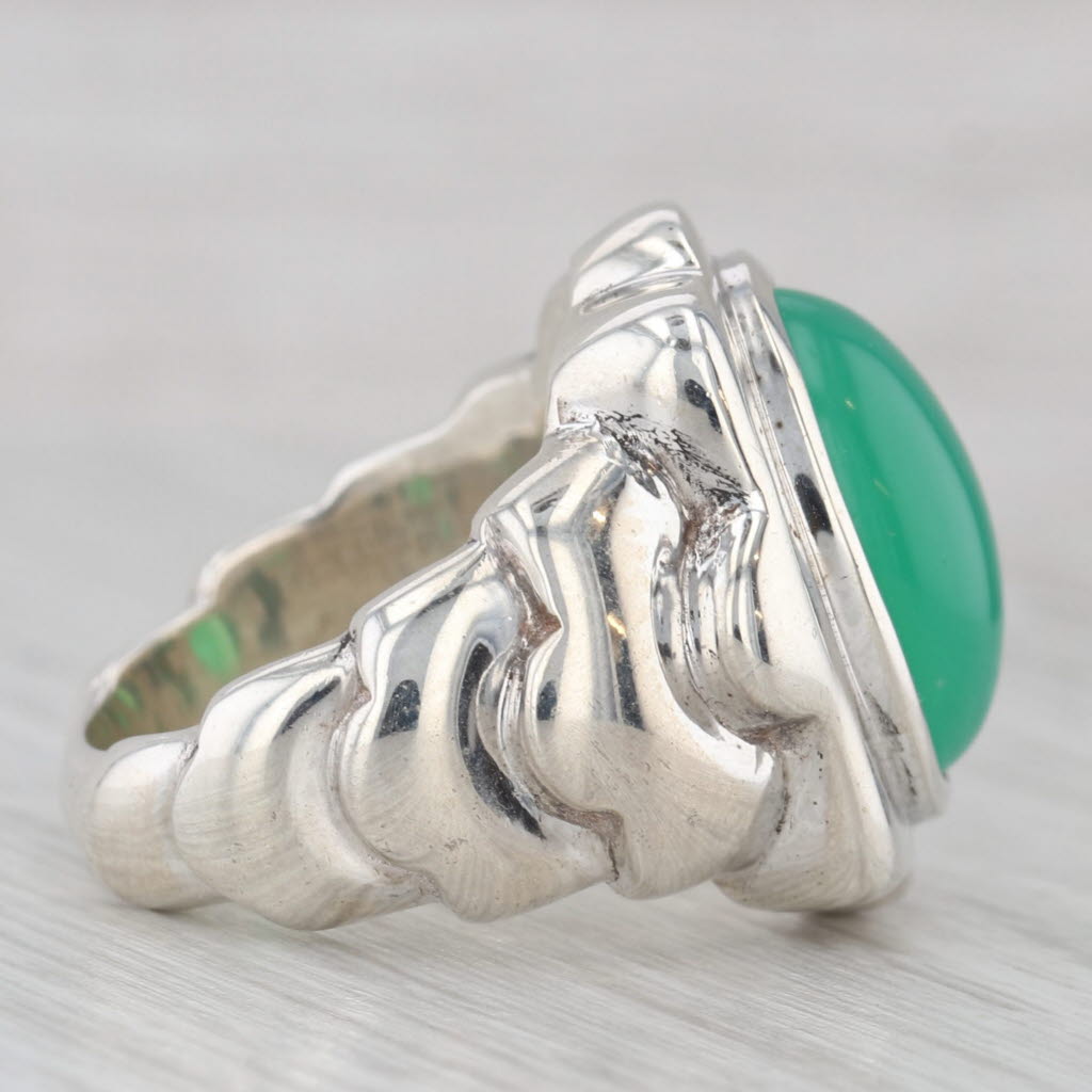 Gray Green Chrysoprase Oval Cabochon Solitaire Ring Sterling Silver Size 5