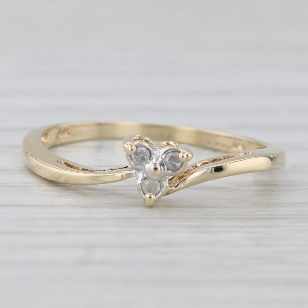 Light Gray Diamond Small 3-Stone Flower Bypass Ring 10k Yellow Gold Size 7