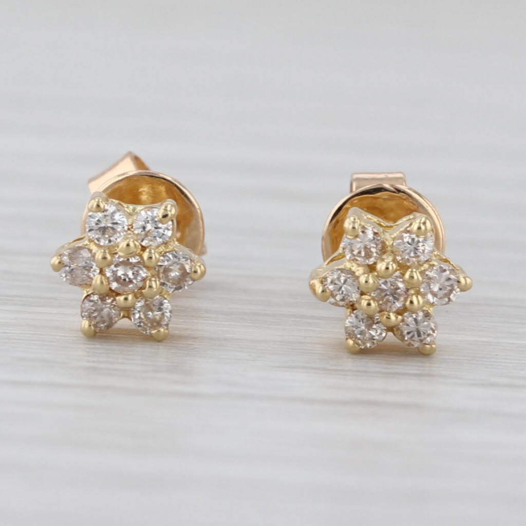 0.20ctw Diamond Stud Earrings 18k Yellow Gold Small Flower Studs