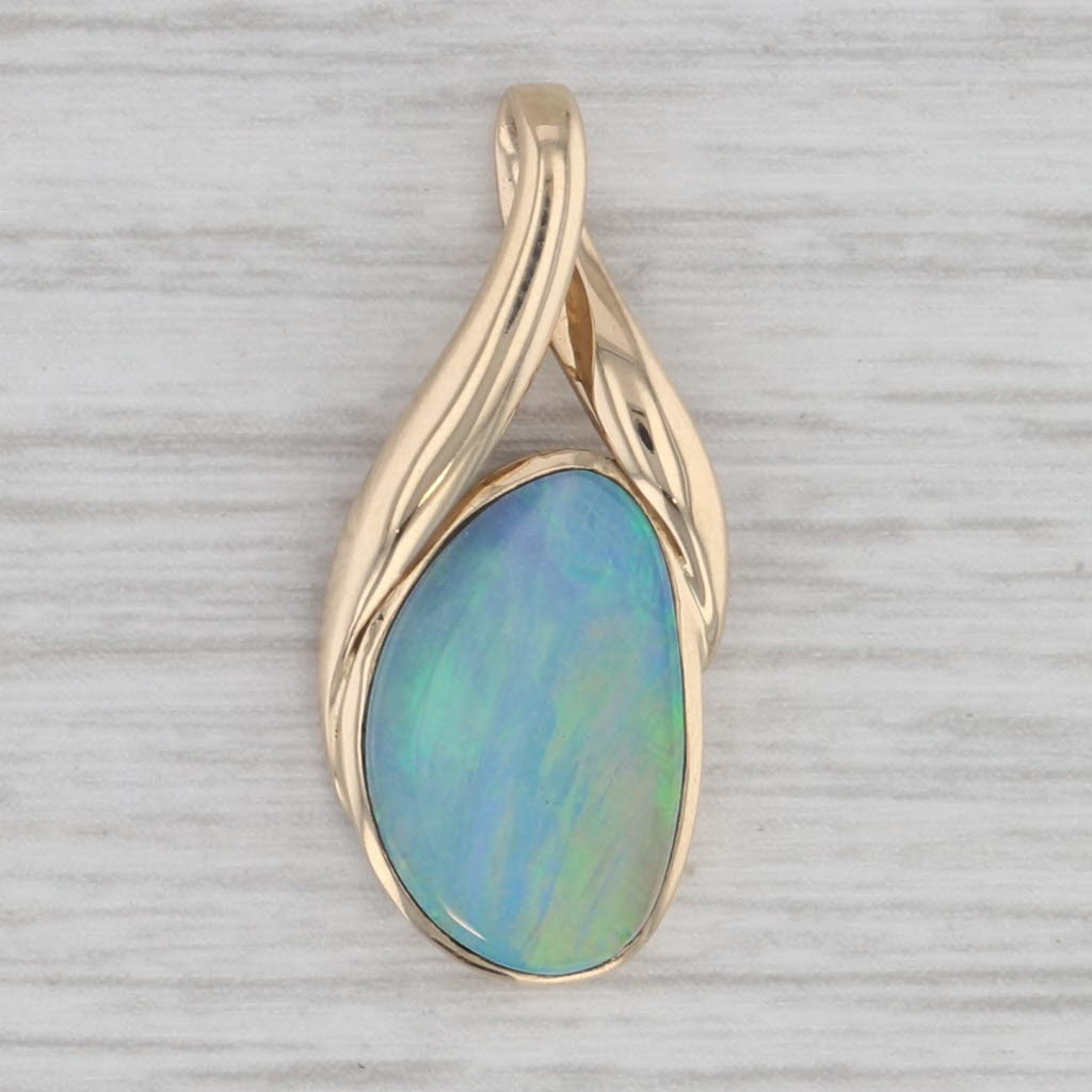 Gray Multicolor Opal Doublet Pendant 14k Yellow Gold