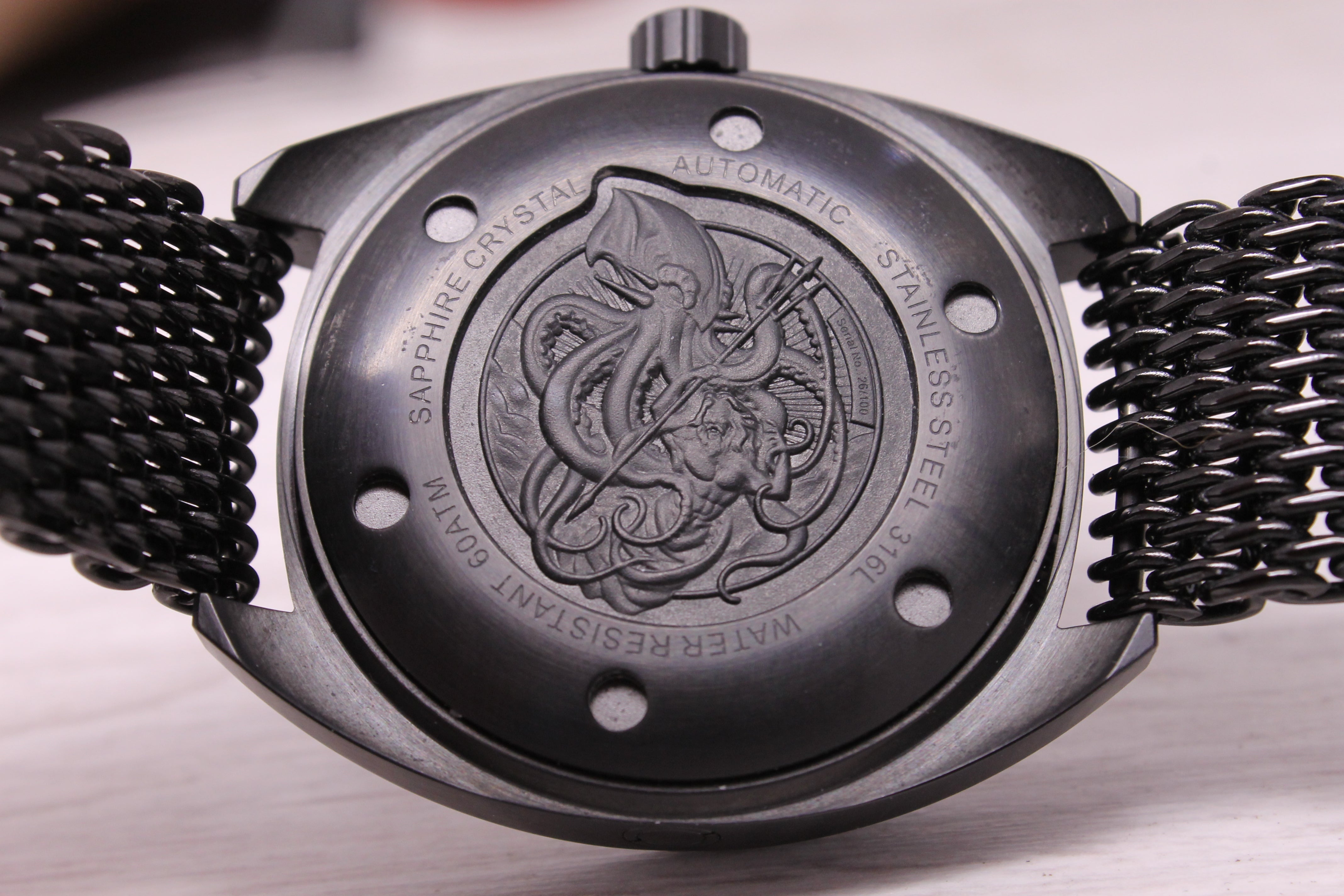 Ocean Crawler Core Diver Mens Automatic Watch 44mm Ultra-Black DLC Steel Boxes