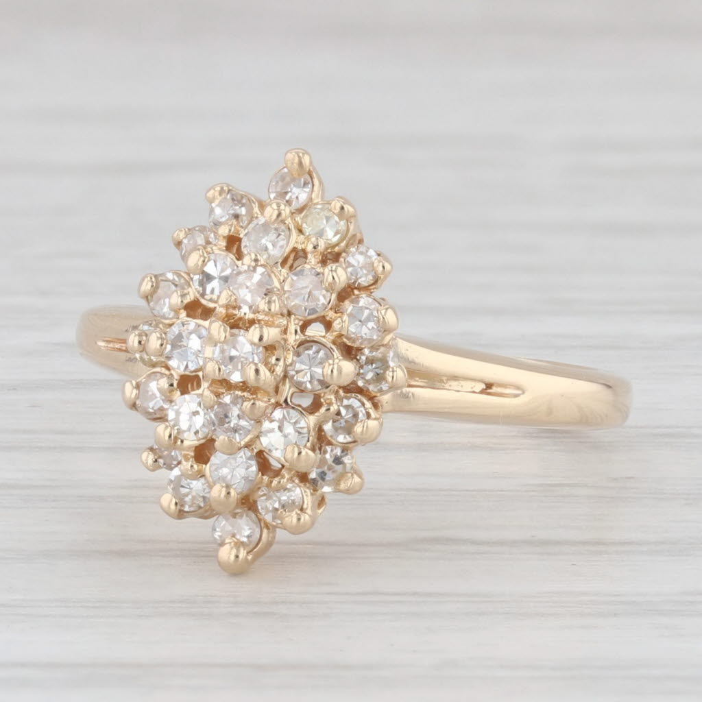 Light Gray 0.40ctw Diamond Cluster 14k Yellow Gold Ring Size 4.75