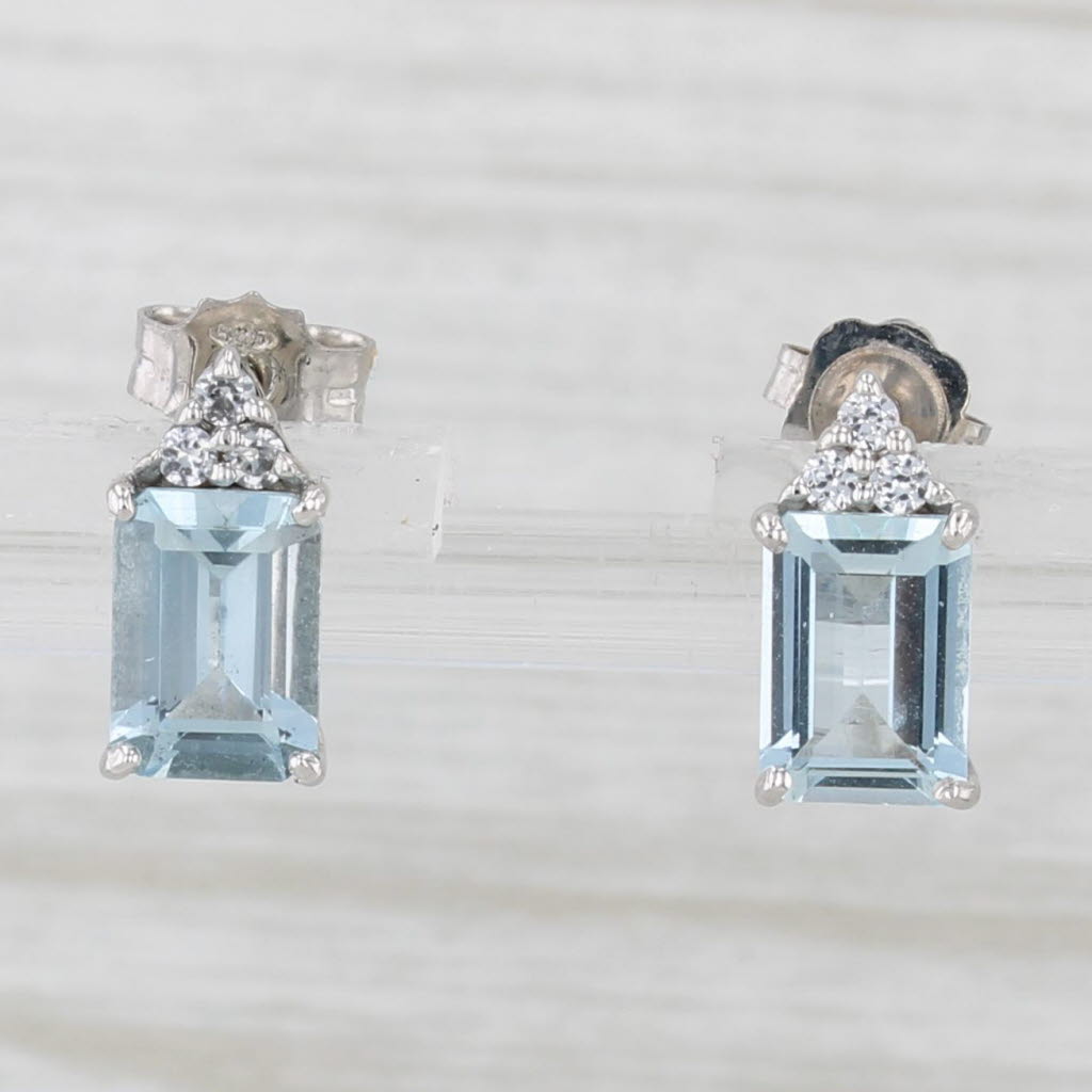 Light Gray 1.89ctw Aquamarine White Sapphire Stud Earrings 10k White Gold