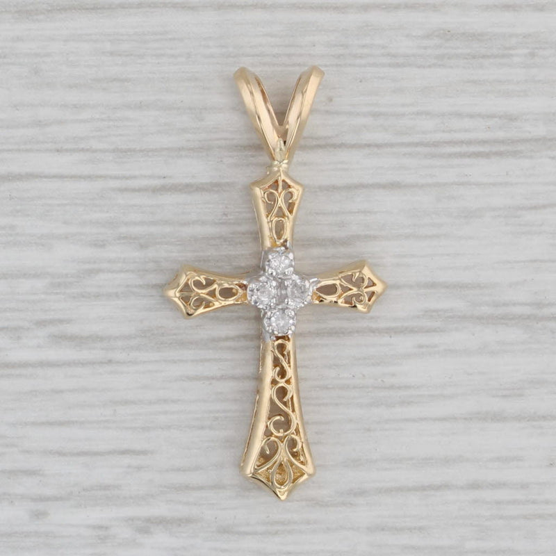 Gray Small Ornate Diamond Cross Pendant 14k Yellow Gold