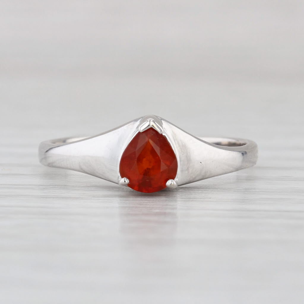 0.60ct Pear Orange Tourmaline Solitaire Ring 14k White Gold Size 7