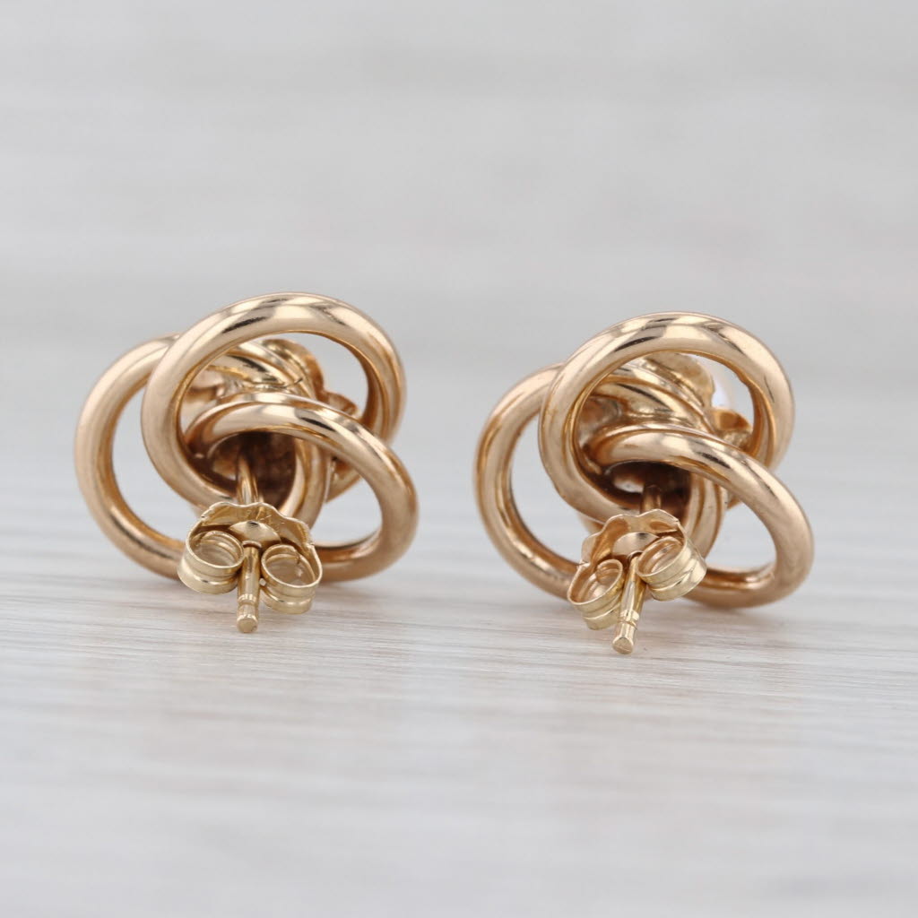 Cultured Pearl Knot Stud Earrings 14k Yellow Gold