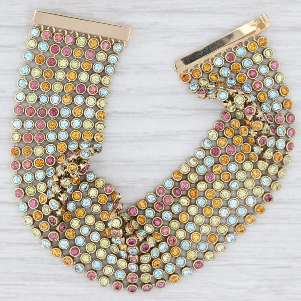 7" Gemstone Mesh Chain Bracelet 14k Yellow Gold Peridot Topaz Garnet Citrine