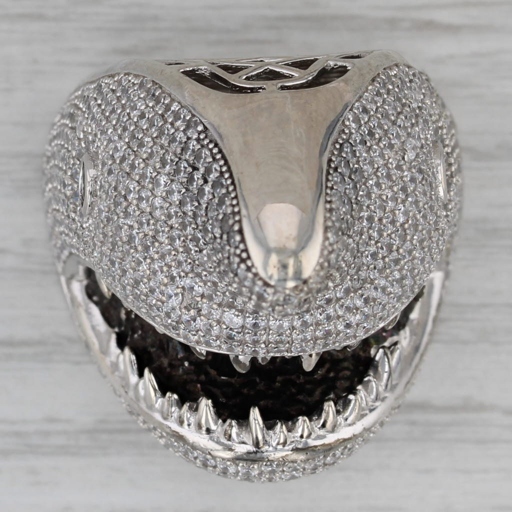 Dark Gray Large Shark Head Pendant sterling Silver Black White Cubic Zirconias Nautical