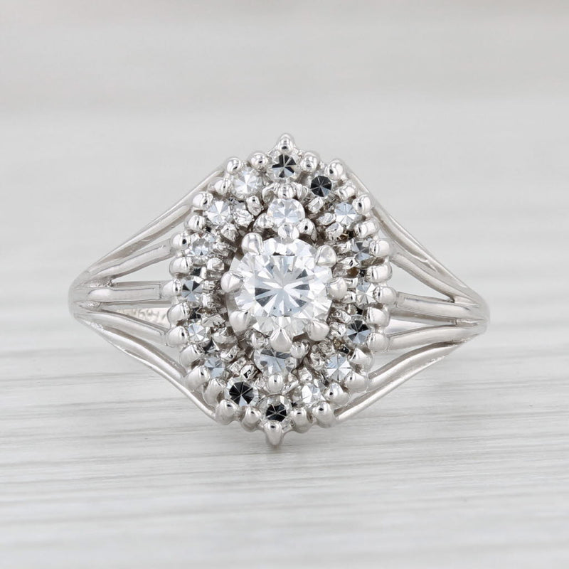 Light Gray Vintage 0.61ctw Diamond Halo Ring 14k White Gold Size 6 Engagement