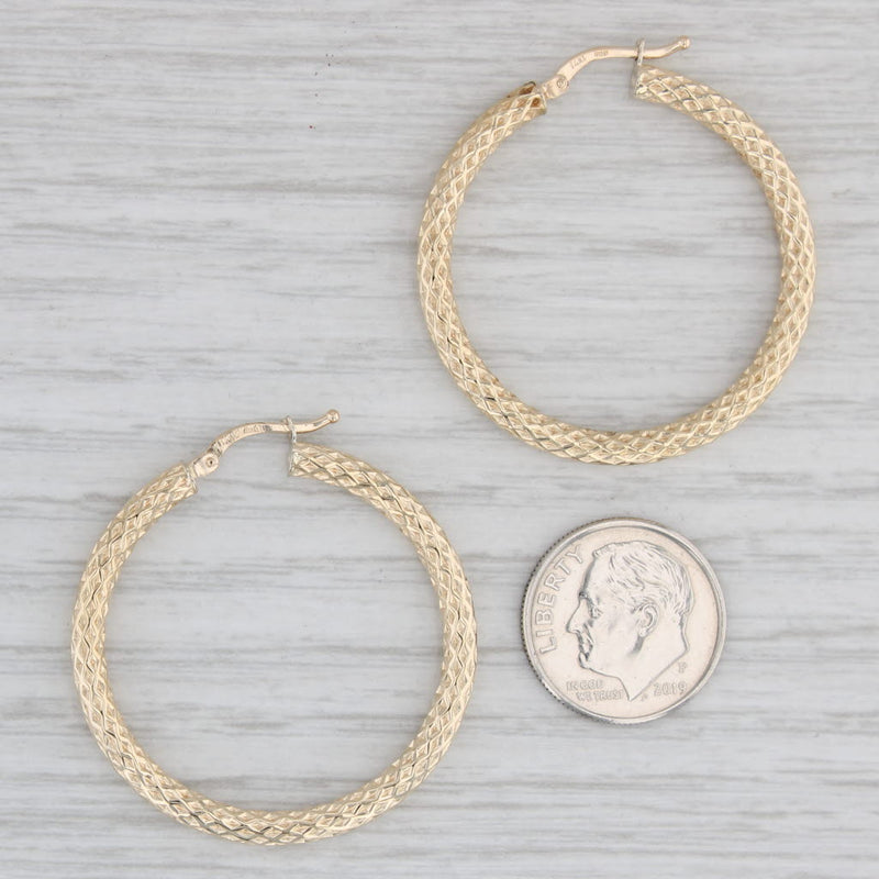 Gray Textured Hollow Hoop Earrings 14k Yellow Gold Snap Top Round Hoops