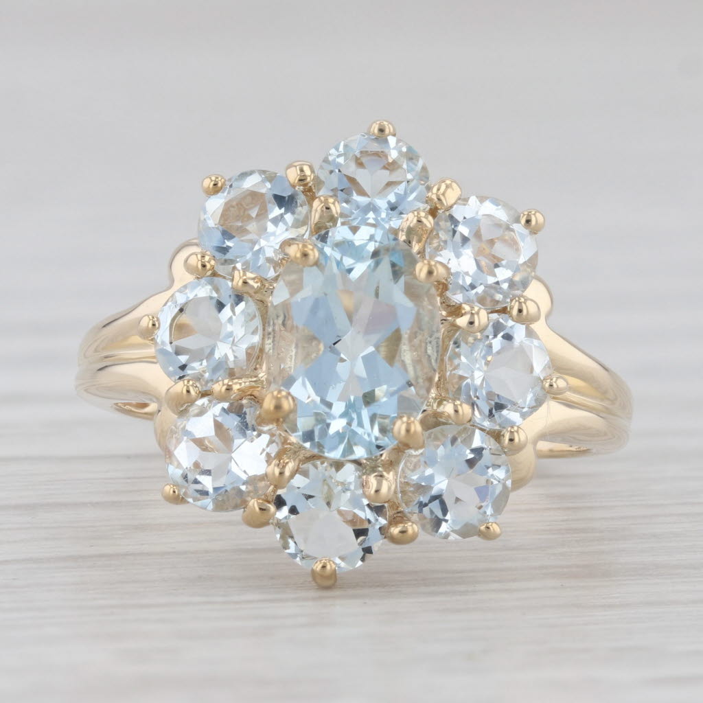 Light Gray 3.10ctw Aquamarine Cluster Ring 10k Yellow Gold Size 7.25