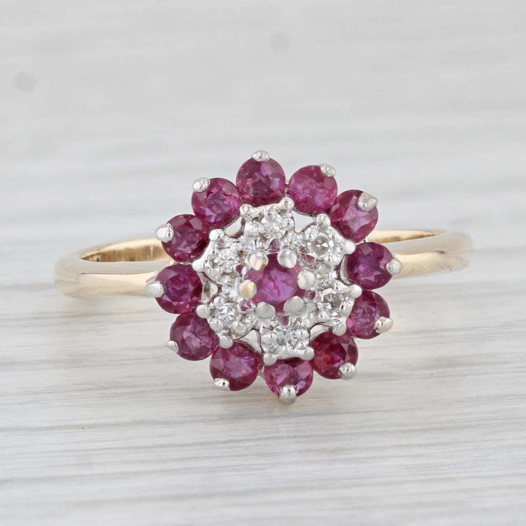 Light Gray 0.91ctw Ruby Diamond Cluster Ring 10k Yellow Gold Size 8