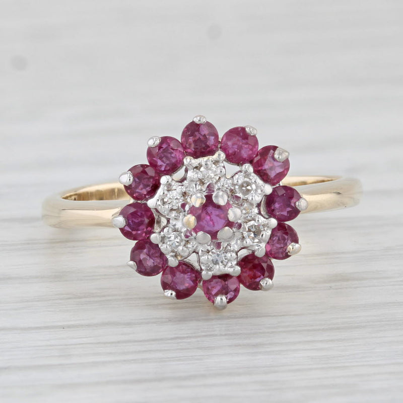 0.91ctw Ruby Diamond Cluster Ring 10k Yellow Gold Size 8