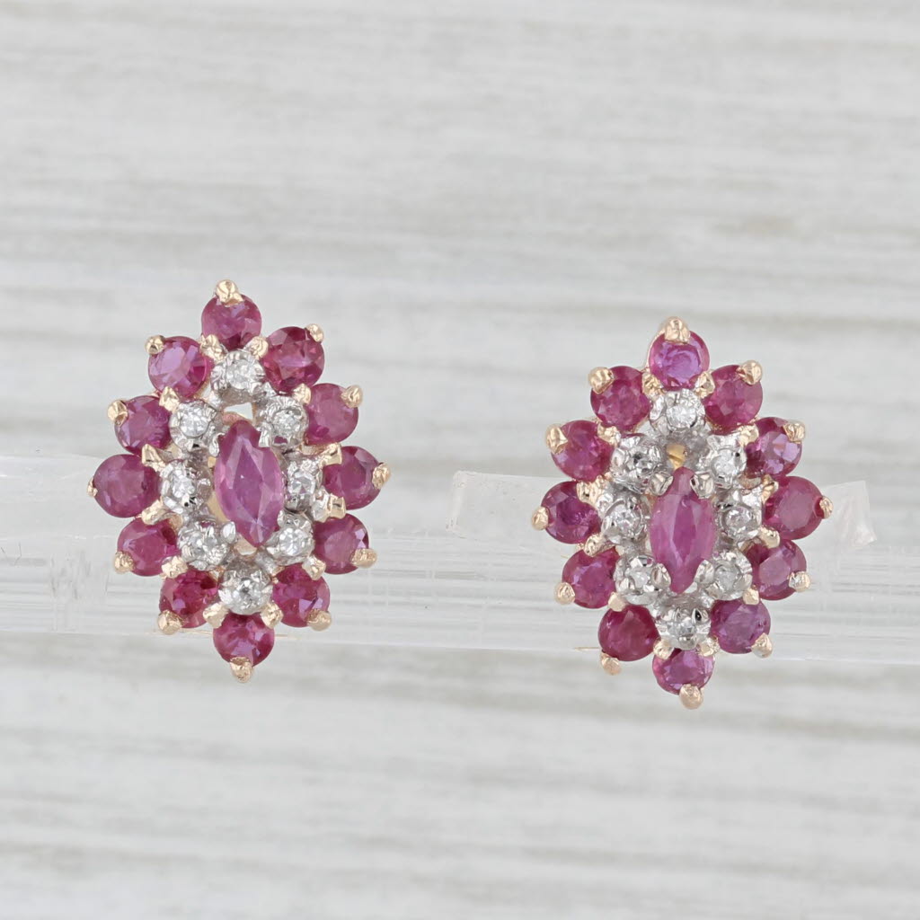 Light Gray 1.30ctw Marquise Ruby Diamond Earrings 10k Yellow Gold