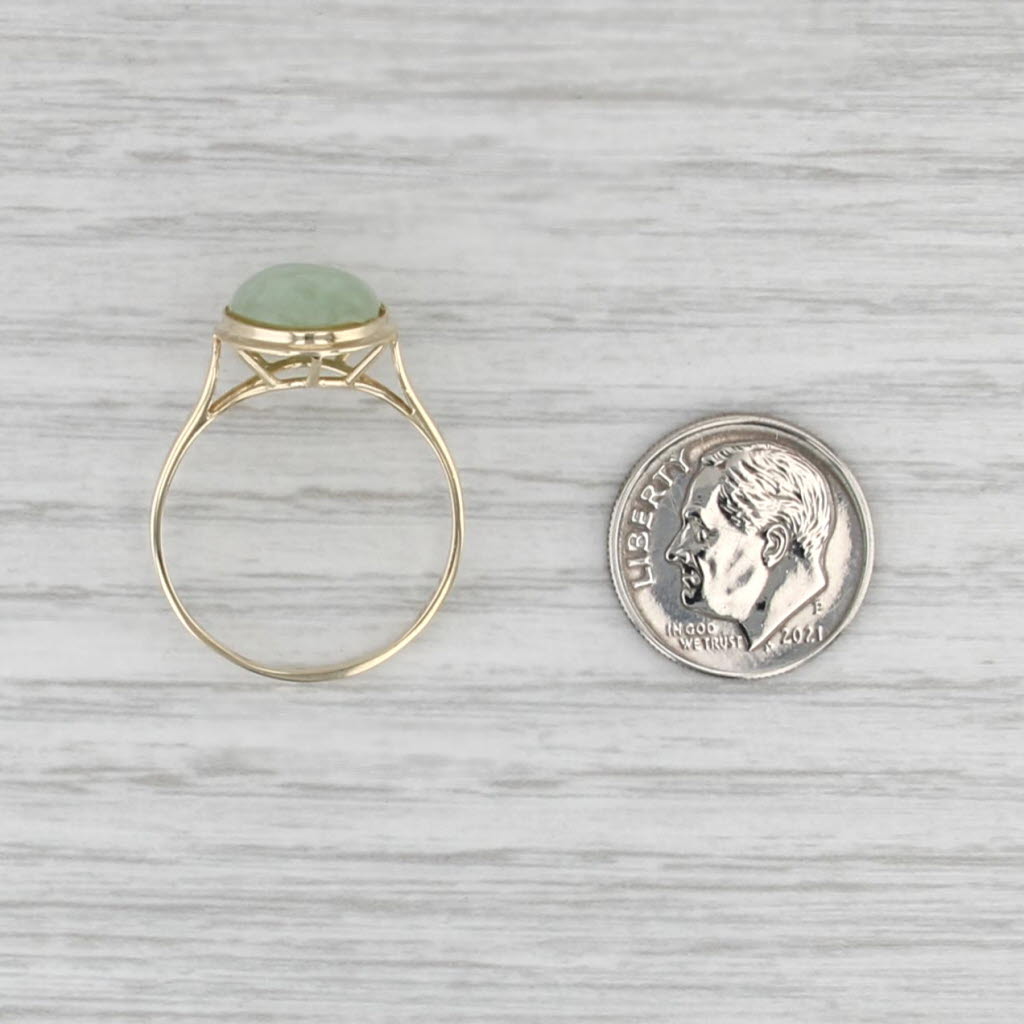 Green Jadeite Jade Oval Cabochon Solitaire Ring 14k Yellow Gold Size 9.75