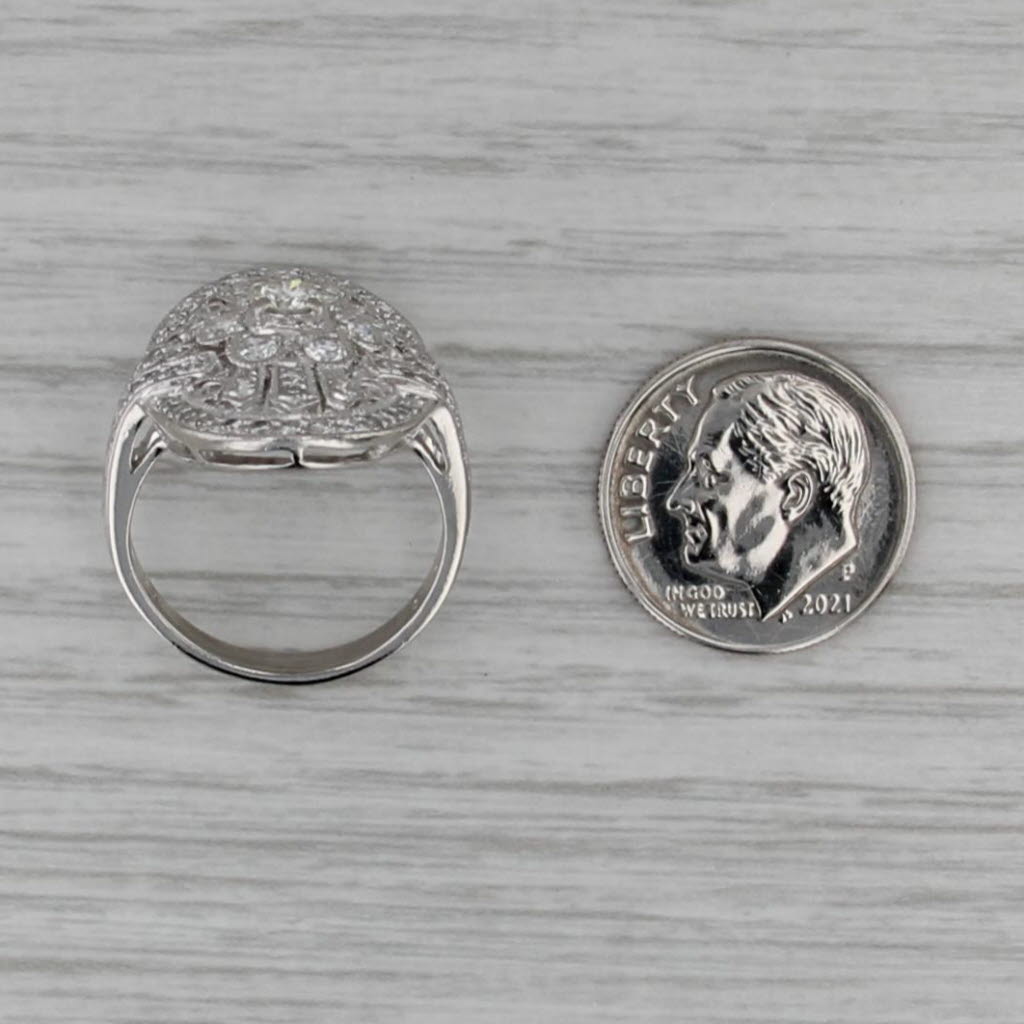 1ctw Diamond Flower Cluster Cocktail Ring 900 Platinum Size 6.5