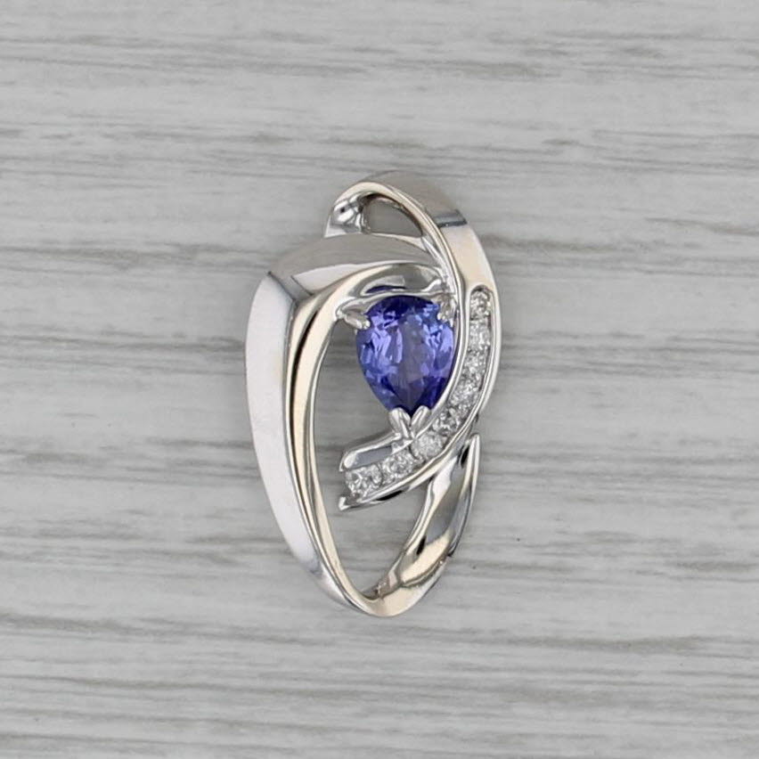1.20ctw Pear Tanzanite Diamond Pendant 14k White Gold Floating Drop