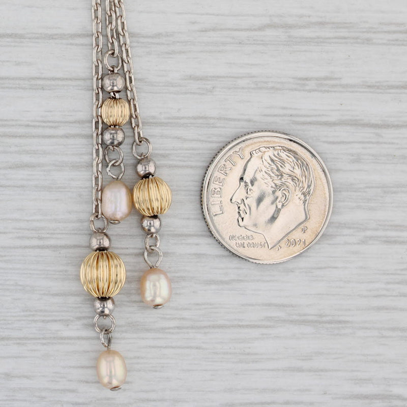 Cultured Pearl Lariat Pendant Necklace Sterling Silver Bead Accents 16"