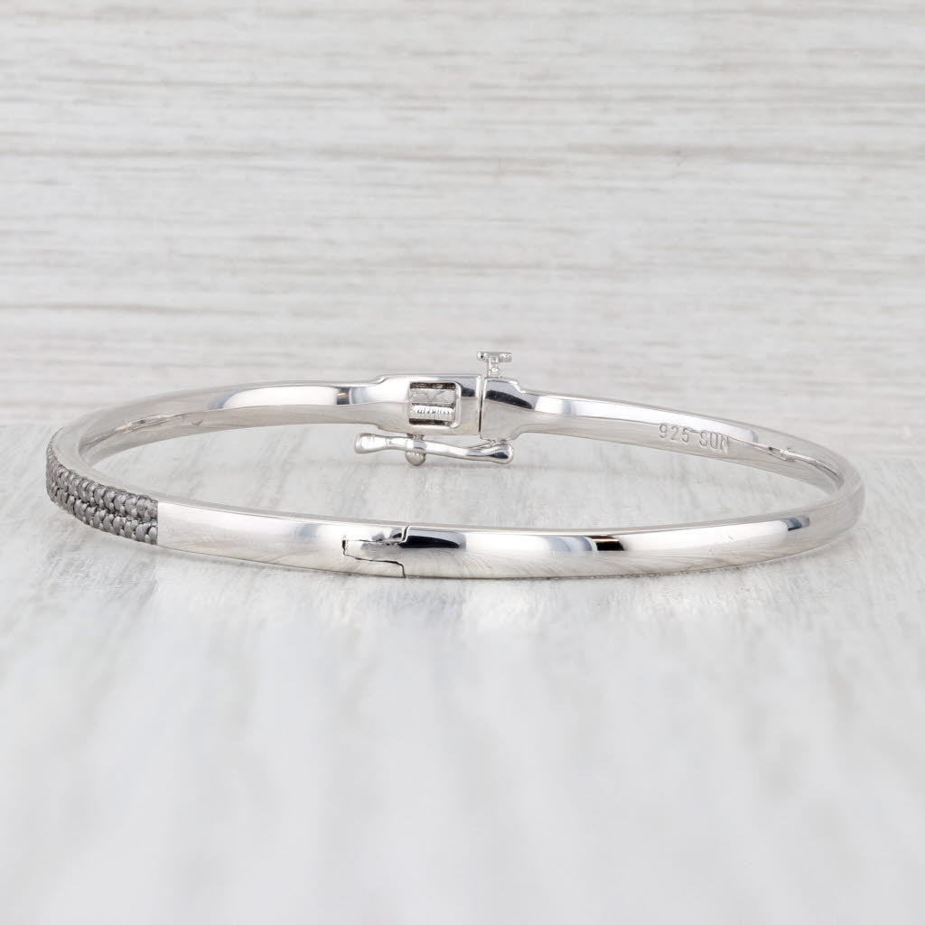 Light Gray 0.11ctw Black Pave Diamond Bangle Bracelet Sterling Silver 6.75" 3.4mm