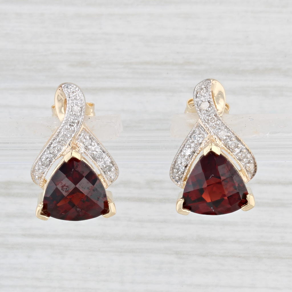 Light Gray 3.08ctw Trillion Garnet Diamond Stud Earrings 14k Yellow Gold