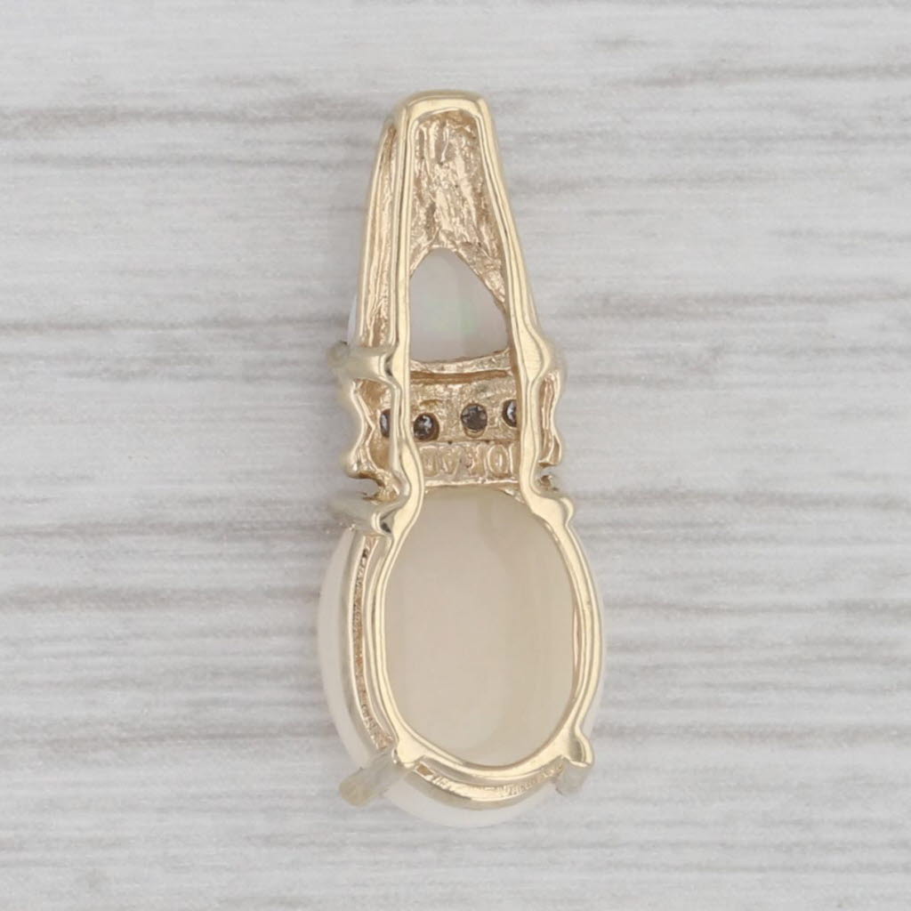 Gray Opal Drop Pendant 10k Yellow Gold Diamond Accents Small