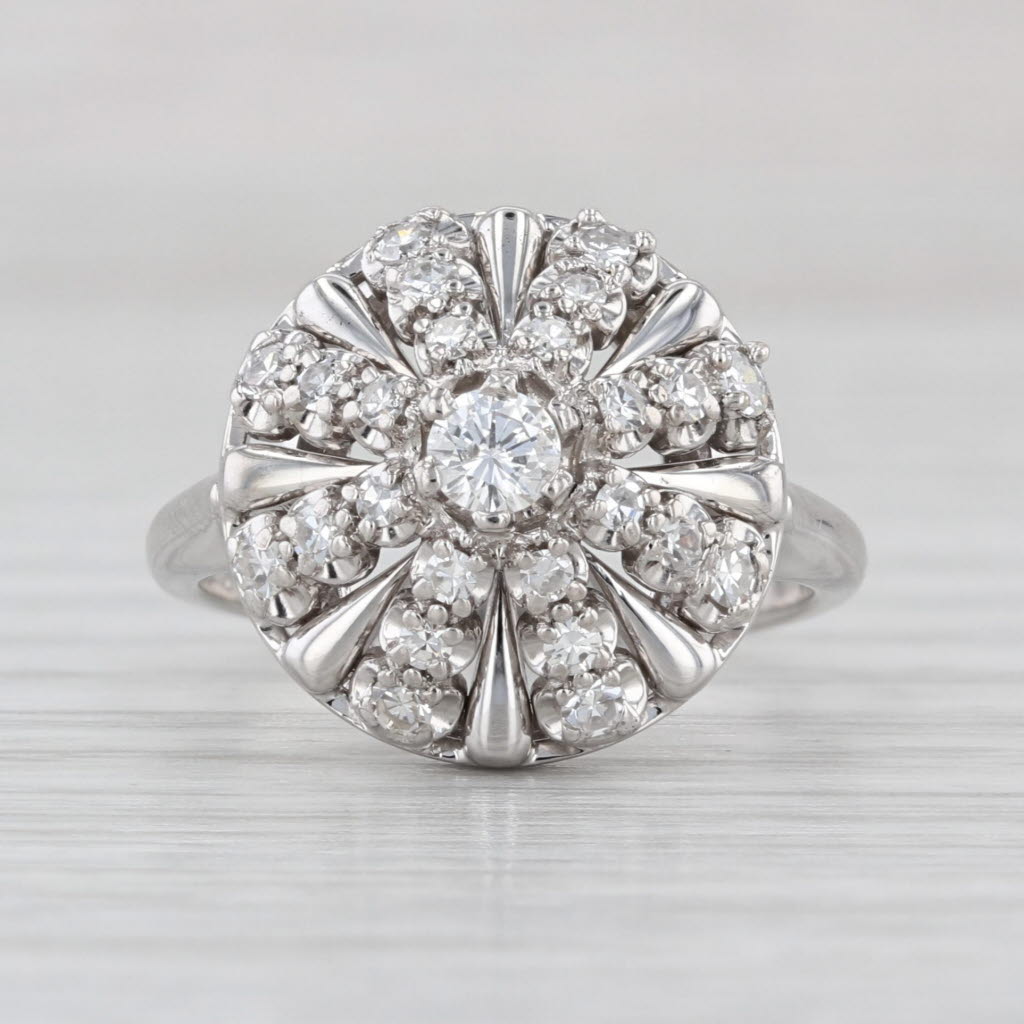 Vintage Jabel 0.48ctw Diamond Engagement Ring 18k White Gold Size 5.5 Cluster