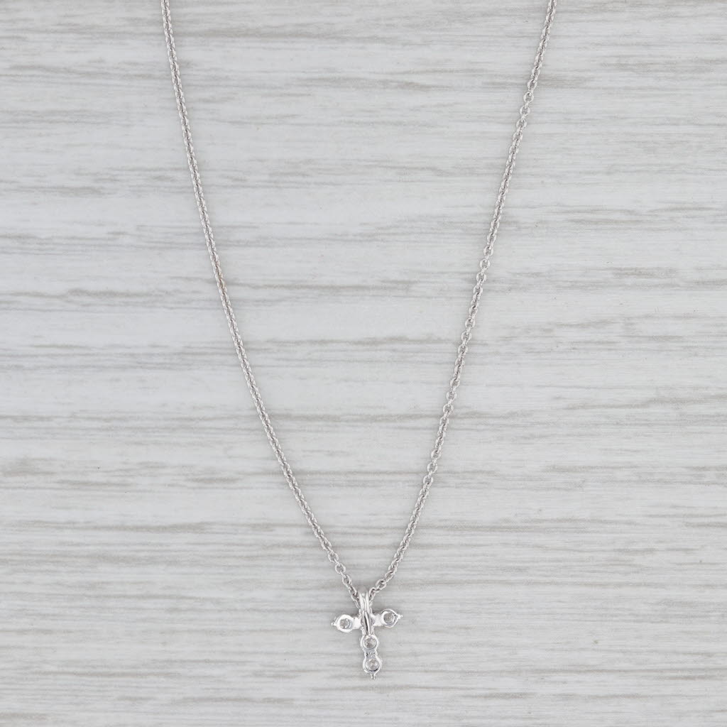 Light Gray New 0.20ctw Diamond Cross Pendant Necklace 14k White Gold 16-18" Cable Chain