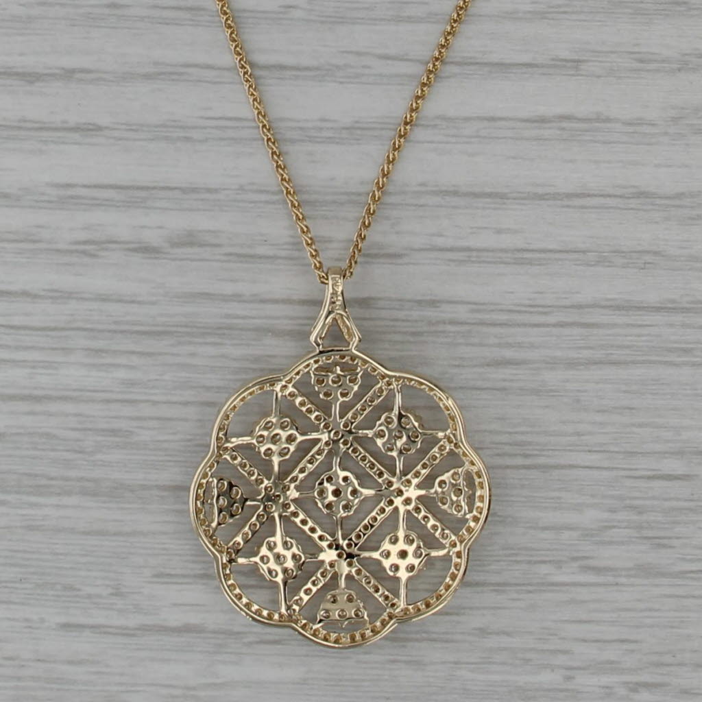 2.08ctw Diamond Openwork Flower Pendant Necklace 14k Gold 18.25" Wheat Chain