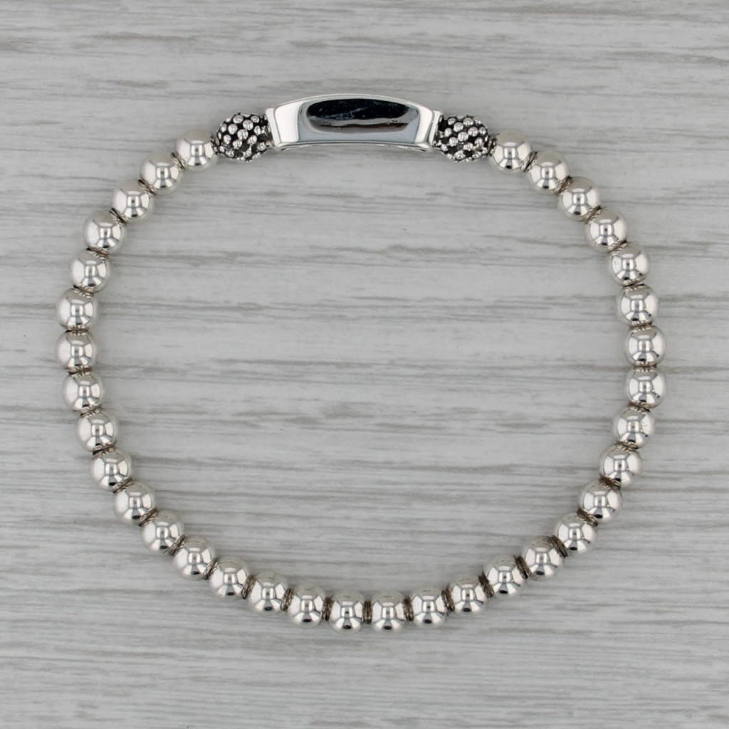 Lagos Caviar Stetel Love Stretchy Bead Bracelet Sterling Silver 7"