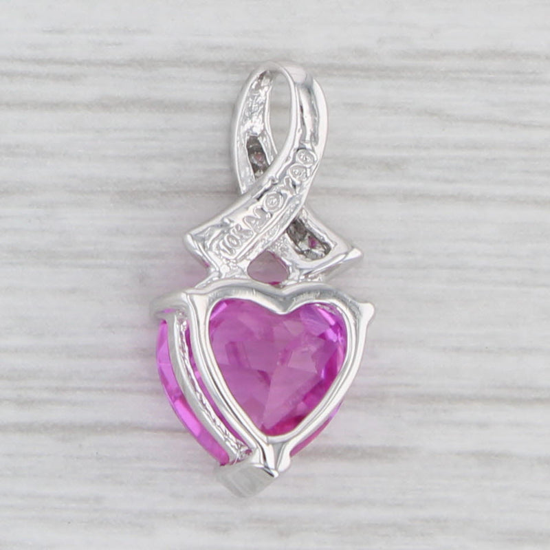 Light Gray 3.36ctw Lab Created Pink Sapphire Diamond Heart Pendant 10k Gold Small Drop