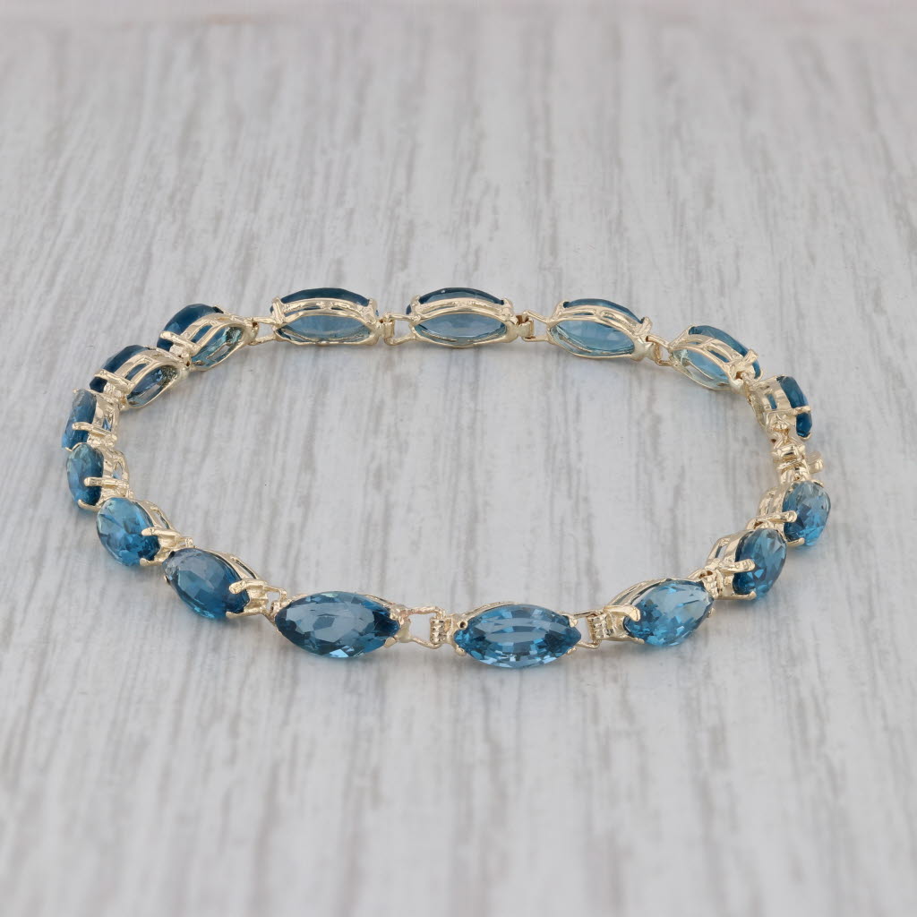 Gray London Blue Topaz Tennis Bracelet 14k Yellow Gold 6.75"