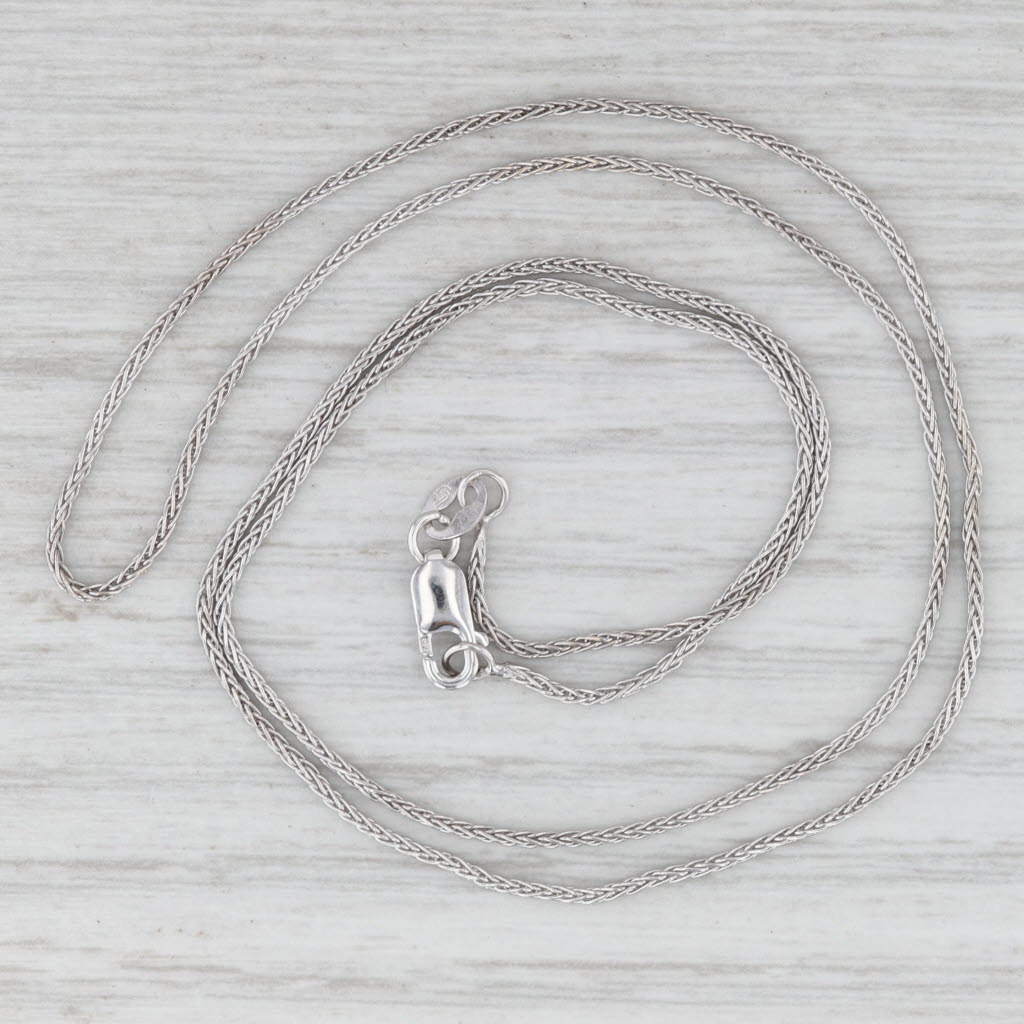 Light Gray Wheat Chain Necklace 14k White Gold 18" 1mm