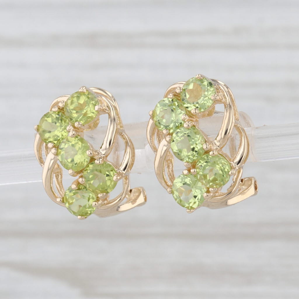 3ctw Peridot Journey Earrings 14k Yellow Gold Omega Back Pierced Drops