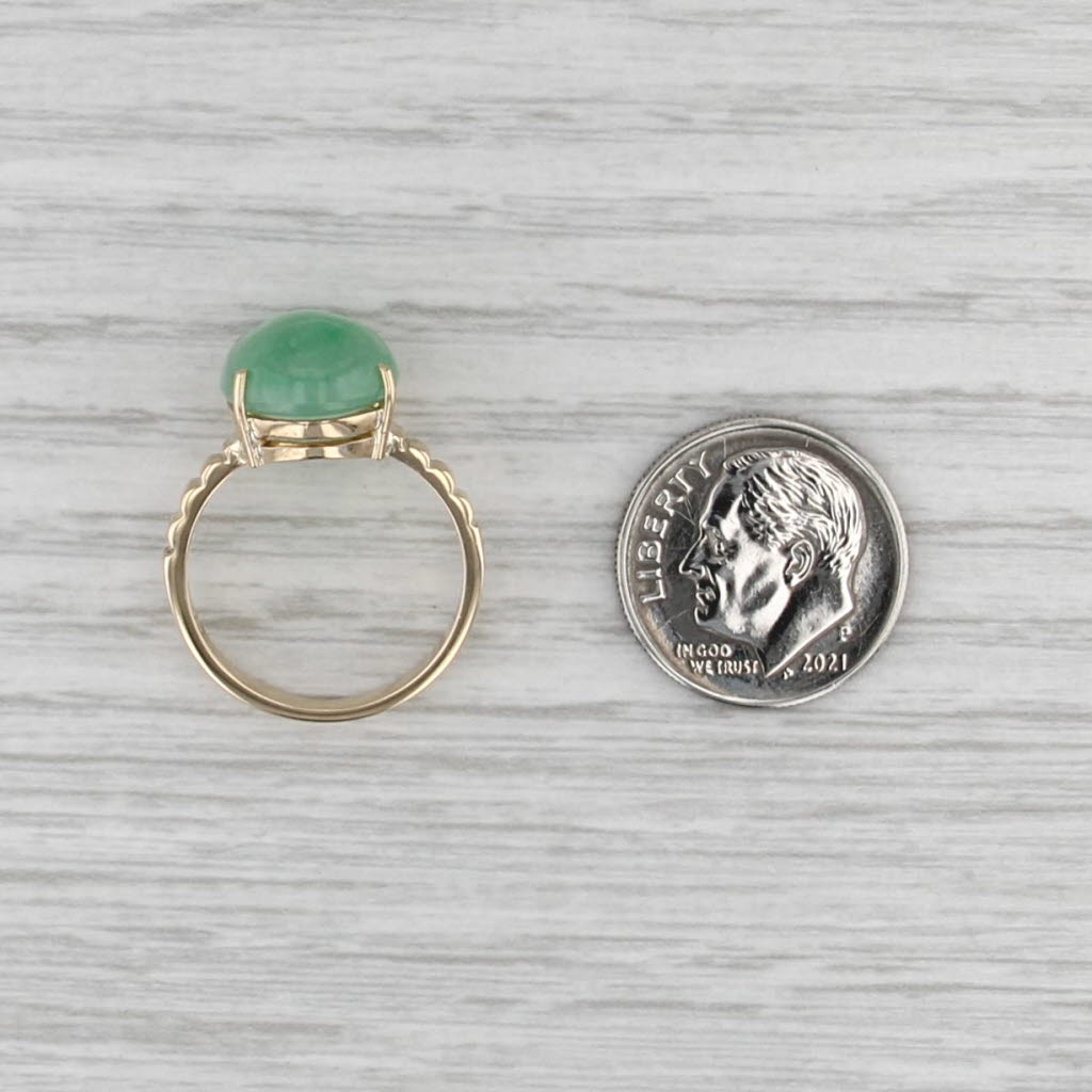 Jadeite Jade Solitaire Ring 14k Yellow Gold Size 6.25 Oval Cabochon