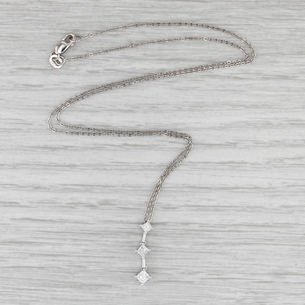 0.43ctw Diamond 3-Stone Journey Pendant Necklace 14k White Gold 16.75"