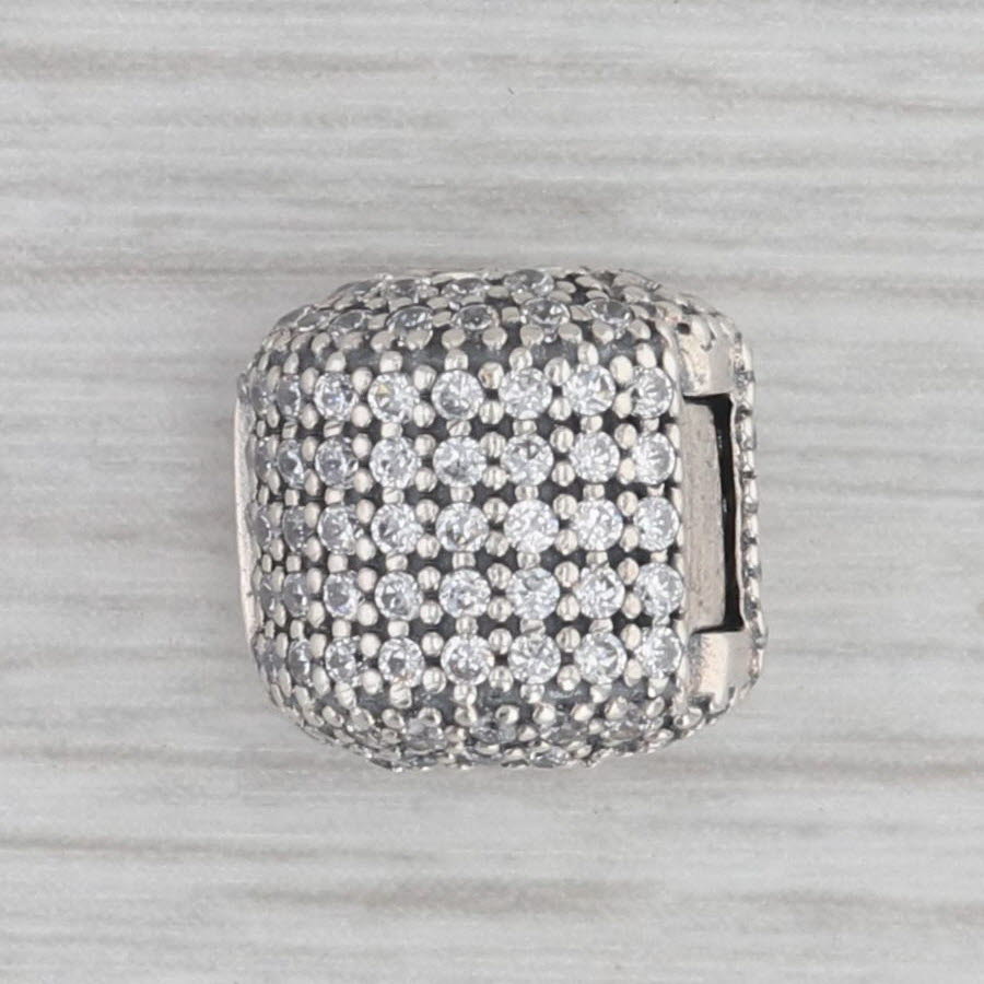 Gray Pandora Pave Barrel Clip Charm 791873CZ Sterling Silver Cubic Zirconia Charm