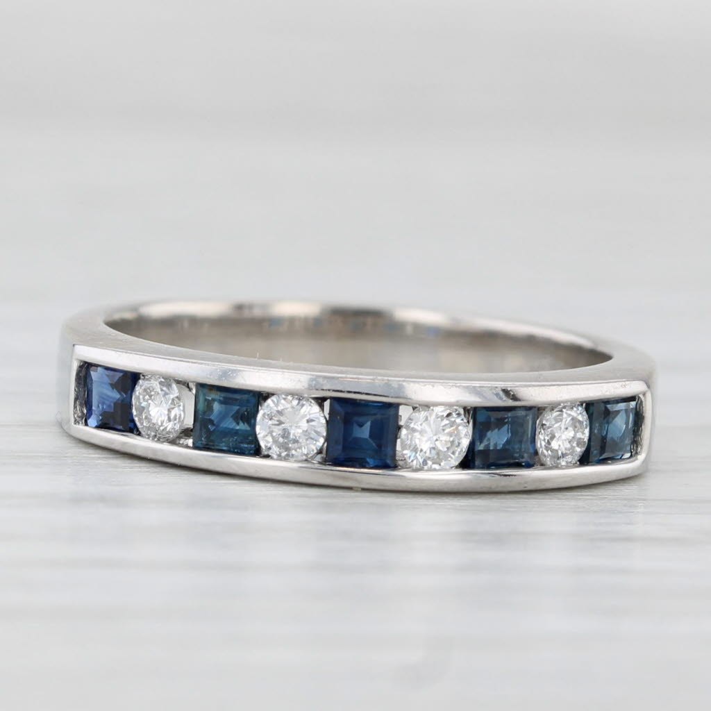 Light Gray 0.46ctw Blue Sapphire Diamond Ring 14k White Gold Size 6.5 Wedding Stackable