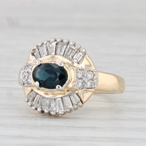 0.81ctw Blue Sapphire Diamond Halo Ring 14k Yellow Gold Size 4.25