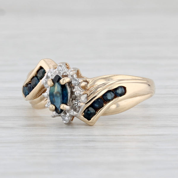 Light Gray 0.57ctw Marquise Blue Sapphire Diamond Ring 10k Yellow Gold Size 7.75 Bypass