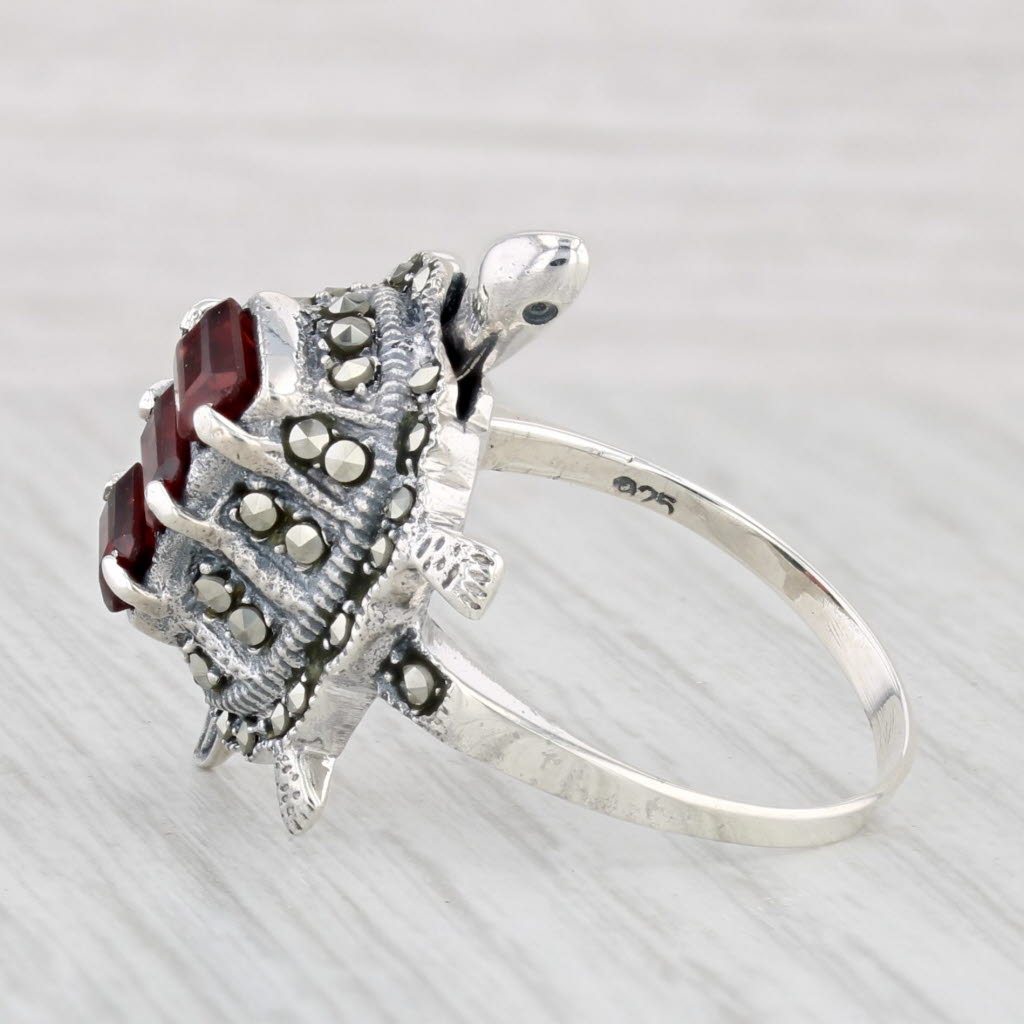 Light Gray 1.20ctw Garnet Marcasite Turtle Ring Sterling Silver Size 9 Head Moves Statement