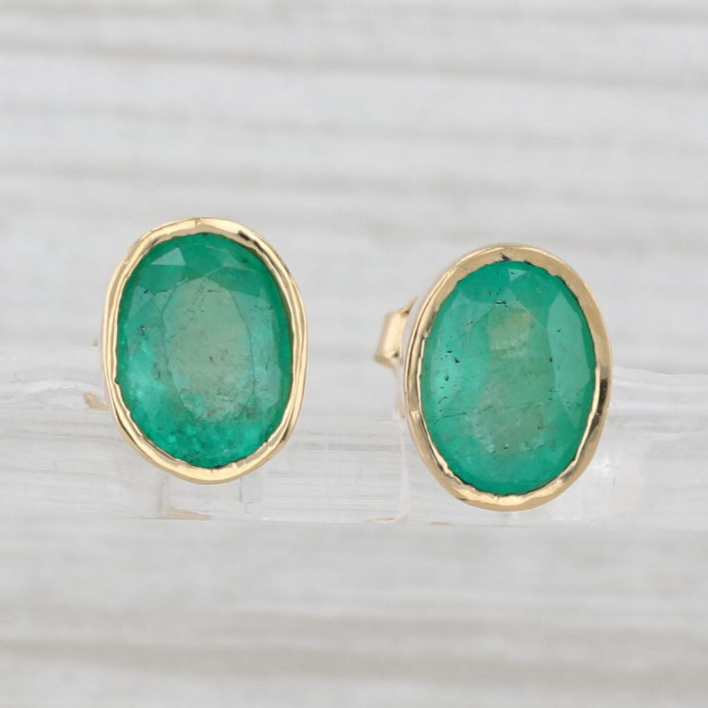 Light Gray 3ctw Oval Emerald Solitaire Stud Earrings 18k Yellow Gold