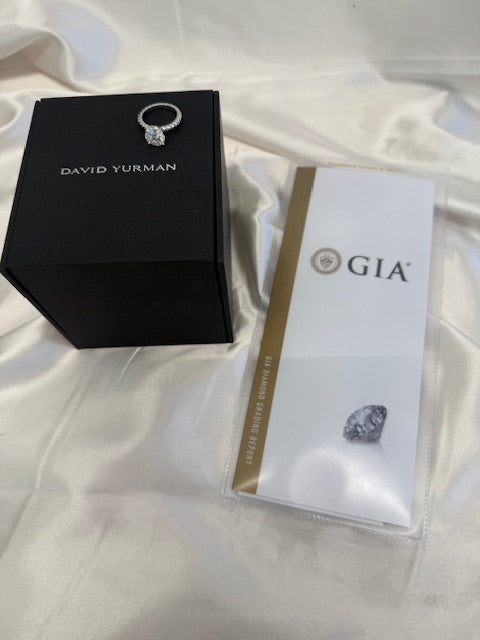 David Yurman 3.02ct Round Diamond SI1 E Ring w/ Box GIA Platinum Size 6.5