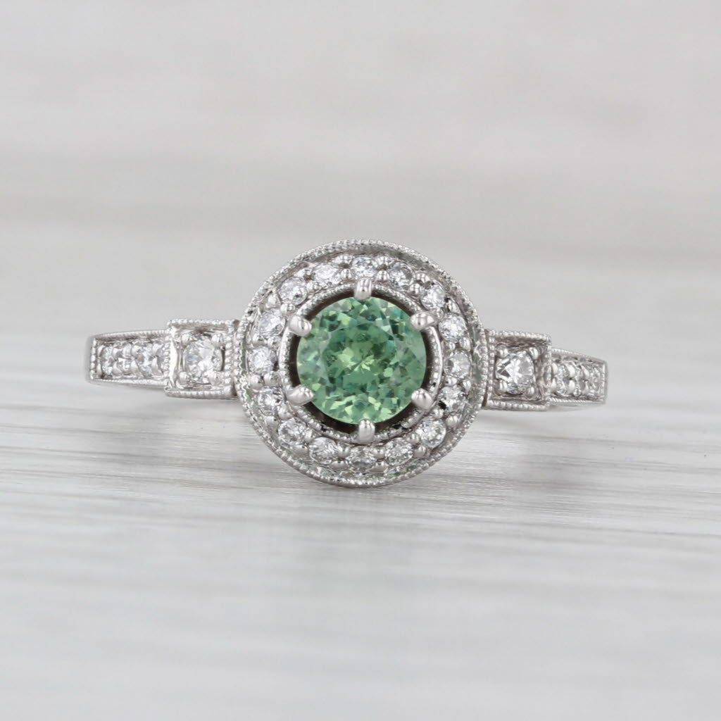 0.85ctw Demantoid Garnet Diamond Halo Ring 18k White Gold Size 7.75 Engagement