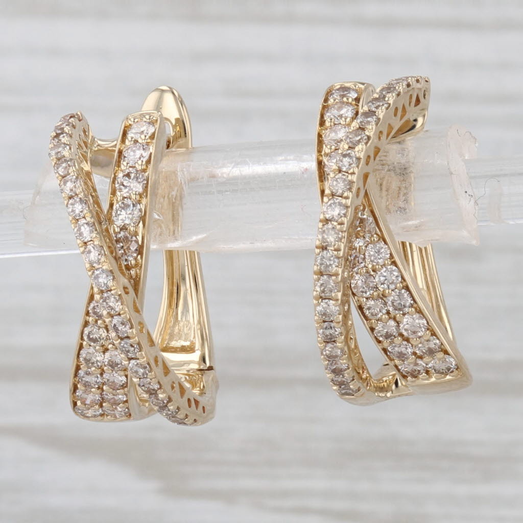 Le Vian 1.46ctw Diamond Crossover Hoop Earrings 14k Yellow Gold Snap Top Posts