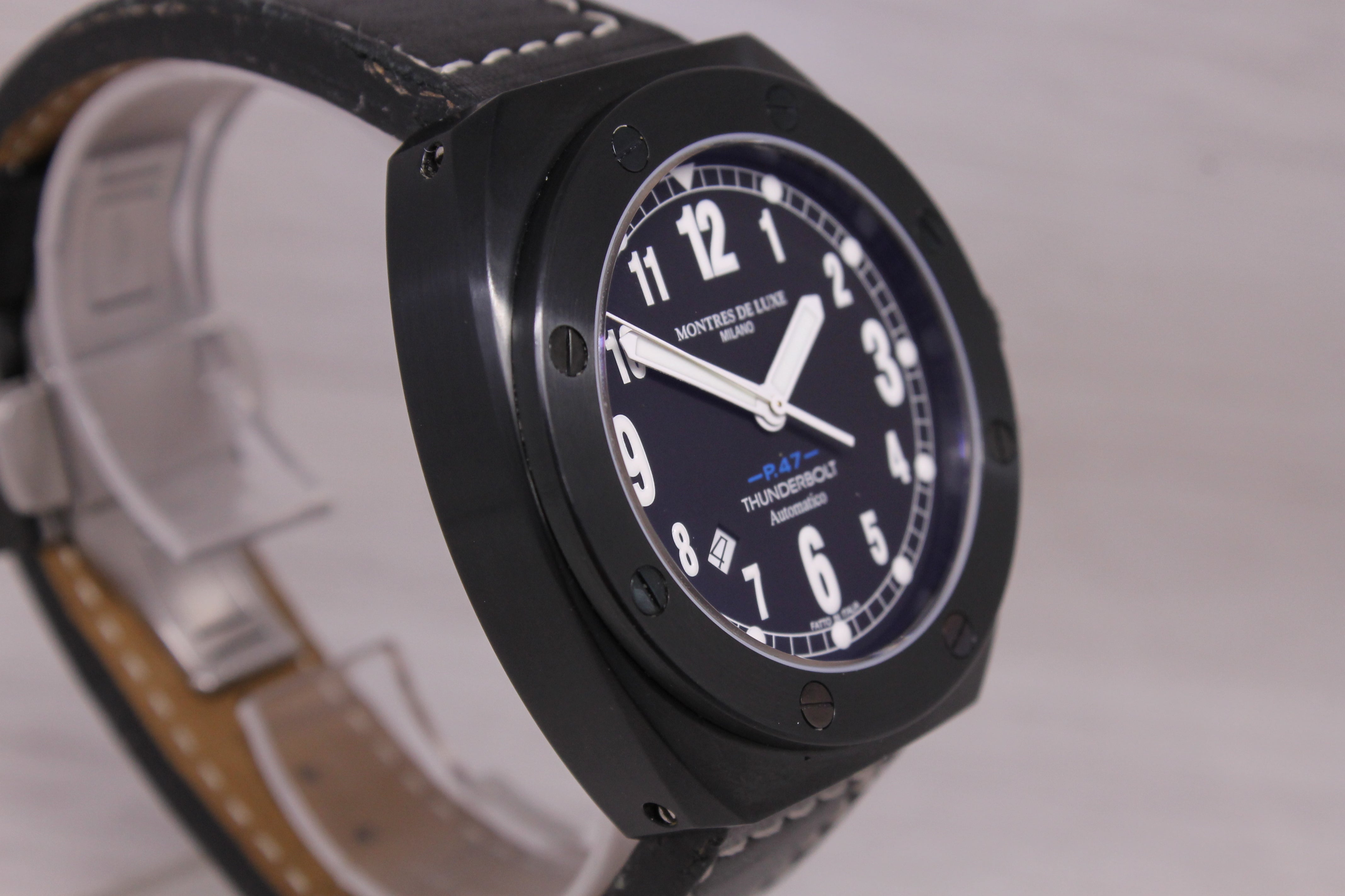 Montres Milano P47 Thunderbolt 43mm Black PVD Steel Automatic Watch w Box Italy