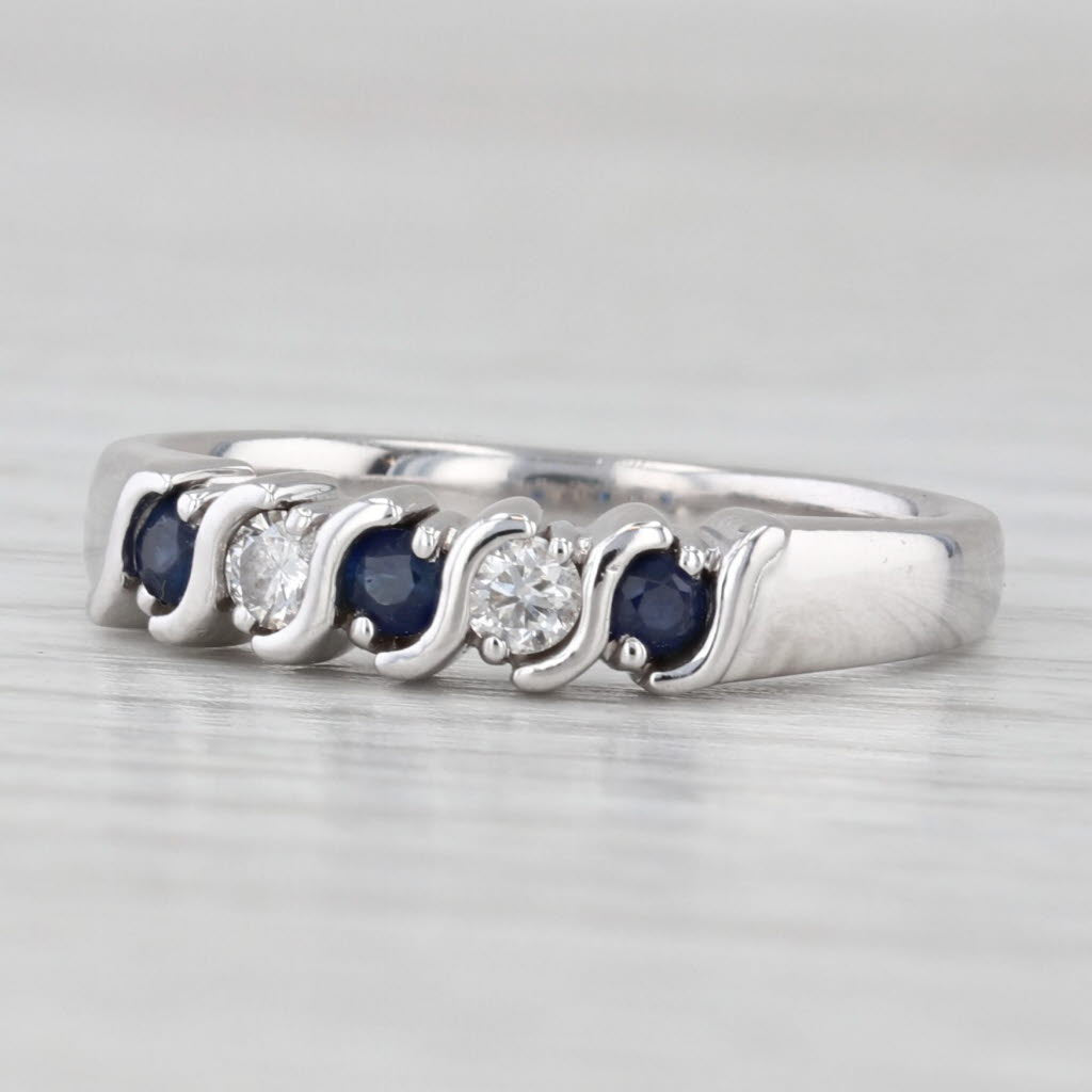 0.27ctw Blue Sapphire Diamond Ring 14k White Gold Stackable Wedding Band Size 6