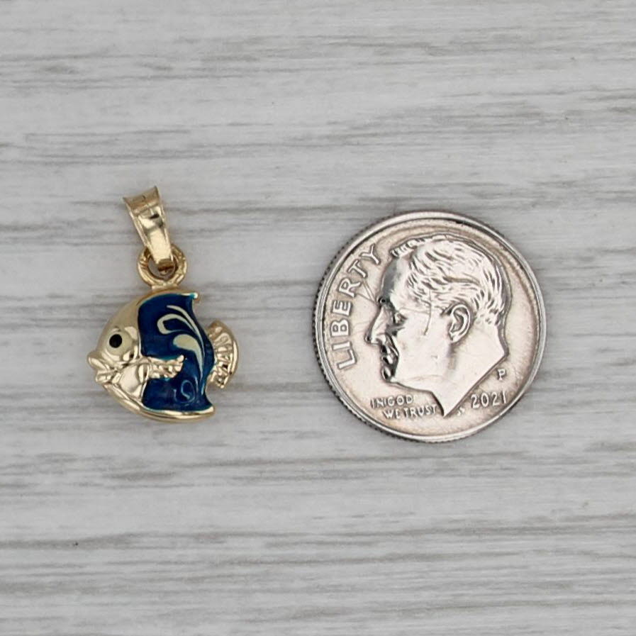 Little Puffy Fish Pendant 14k Yellow Gold Enamel Charm
