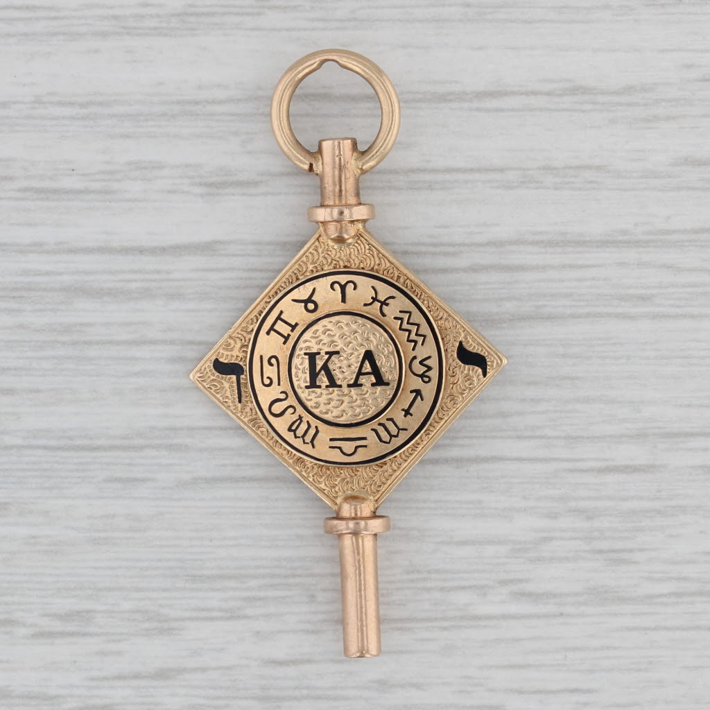 Gray Kappa Alpha Order Watch Fob Vintage Fraternity 10k Gold Enamel