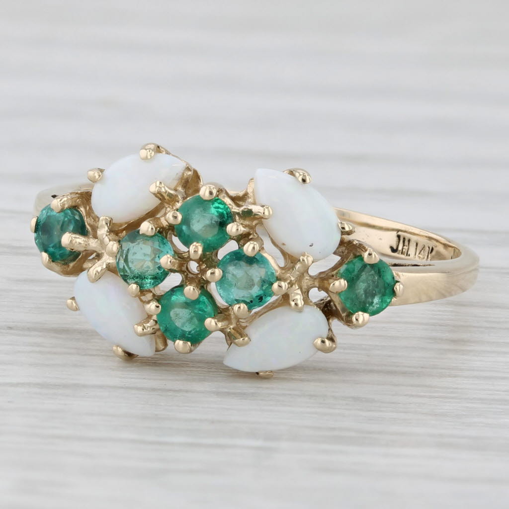 Light Gray Opal 0.36ctw Emerald Cluster Ring 14k Yellow Gold Size 8